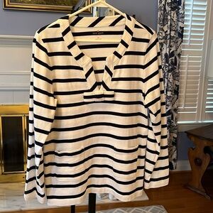 Kate Spade navy and white stripe shirt with bow